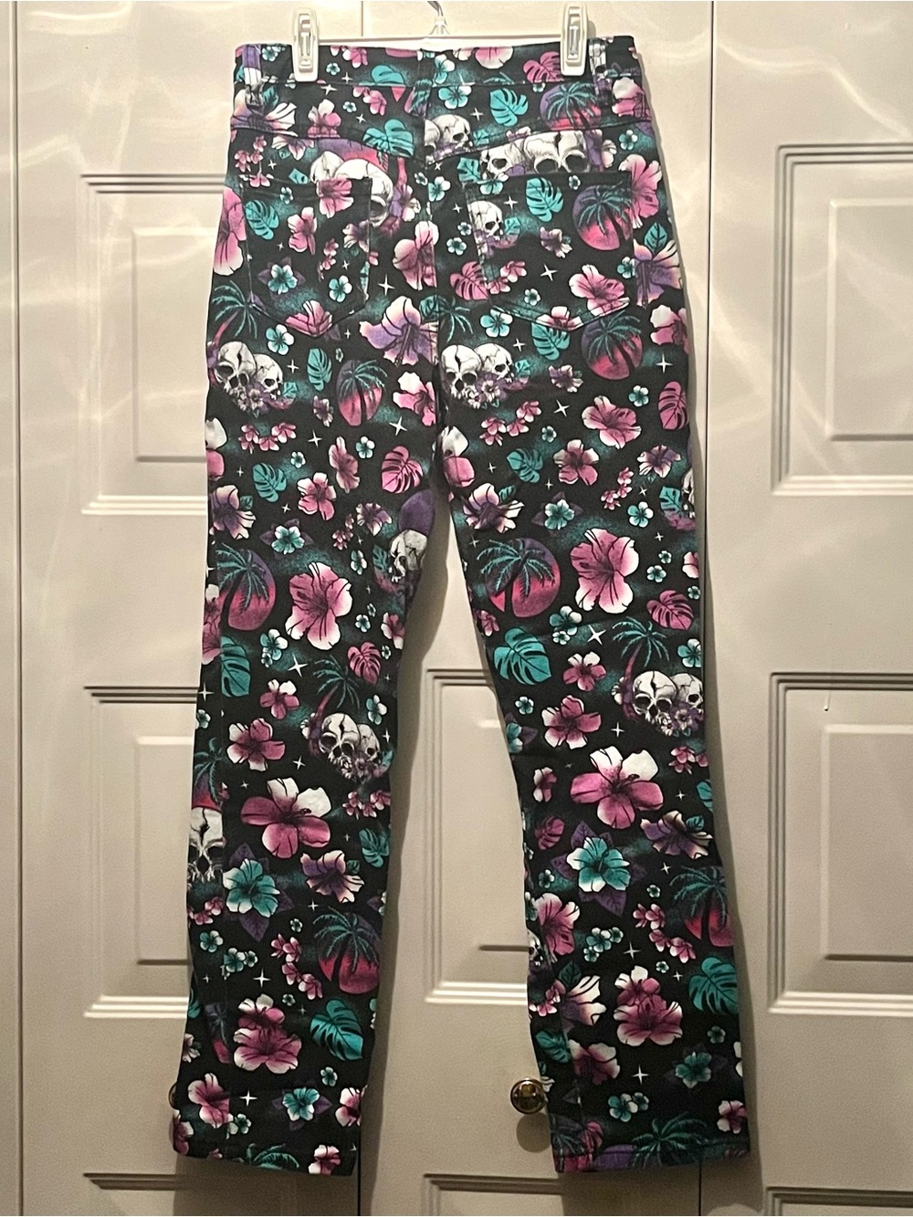 Horoscopez Dolls Kill Skull Palm Tree Tropical Straight Leg Denim Jeans Small